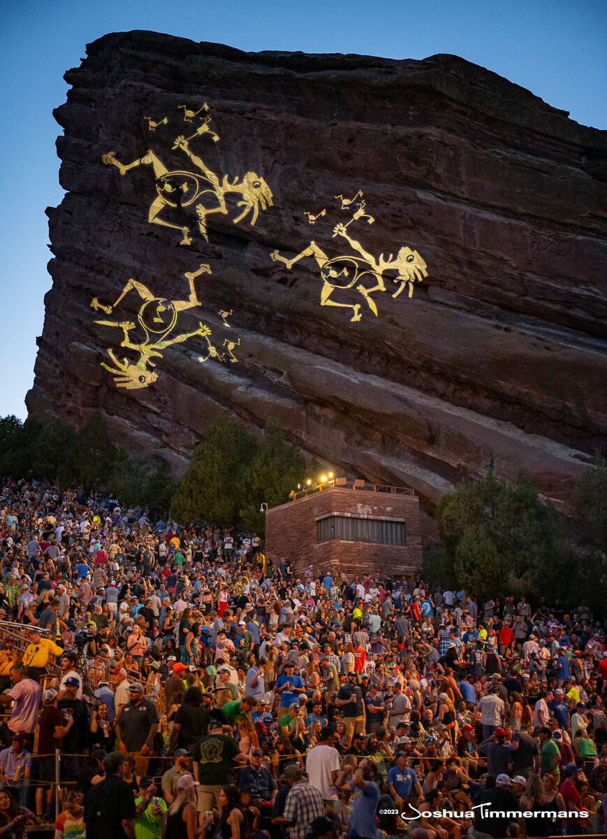 The crowd watching Widespread Panic performing live at Red Rocks Amphitheatre in Morrison, CO on June 23, 2023